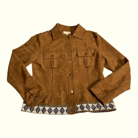 Promesa Suede like material Brown Patterned Button Up Jacket size M - Picture 7 of 11